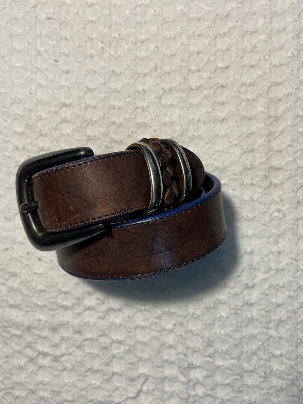 Brighton Women’s 30” Brown Blue trim Leather Belt with Braided Keeper